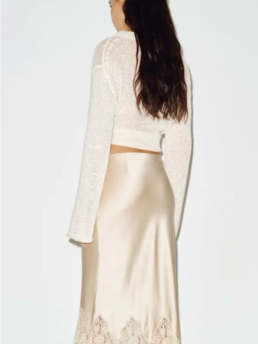 Reformation Carolina Silk Lace Hem Slip Skirt in Almond NWT - Picture 2 of 6
